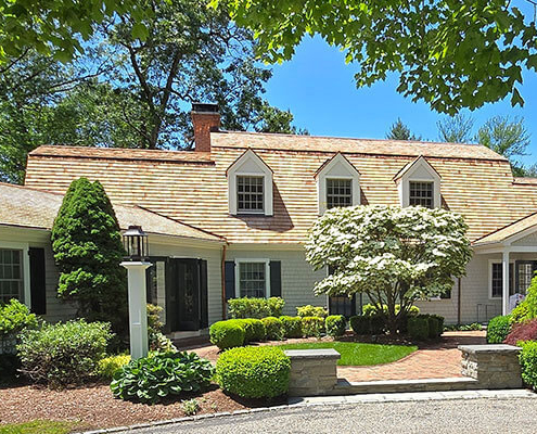 Home in Connecticut with beautiful painted cedar siding